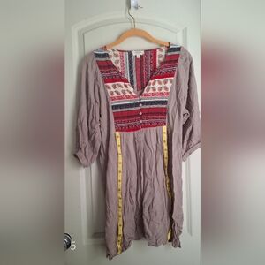 Umgee Mauve Tunic with Red and White Embroidered Yoke